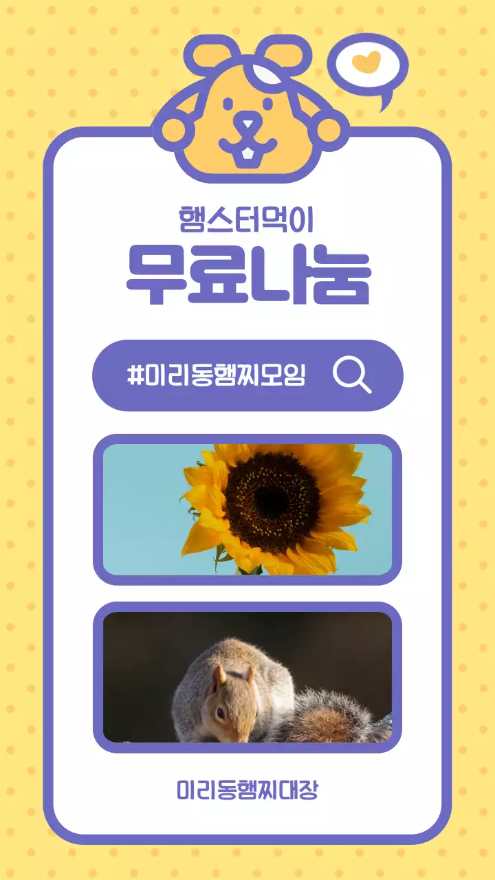 노란색과 보라색의 햄스터 먹이 무료 나눔