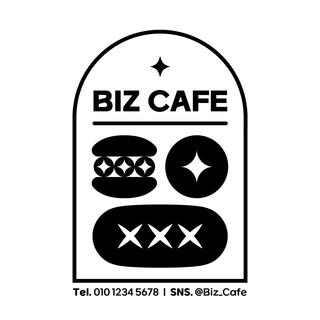 검정색과 하얀색의 심플하고 깔끔한 디저트 아이콘과 텍스트 조합 스타일 카페 홍보 및 정보 안내 