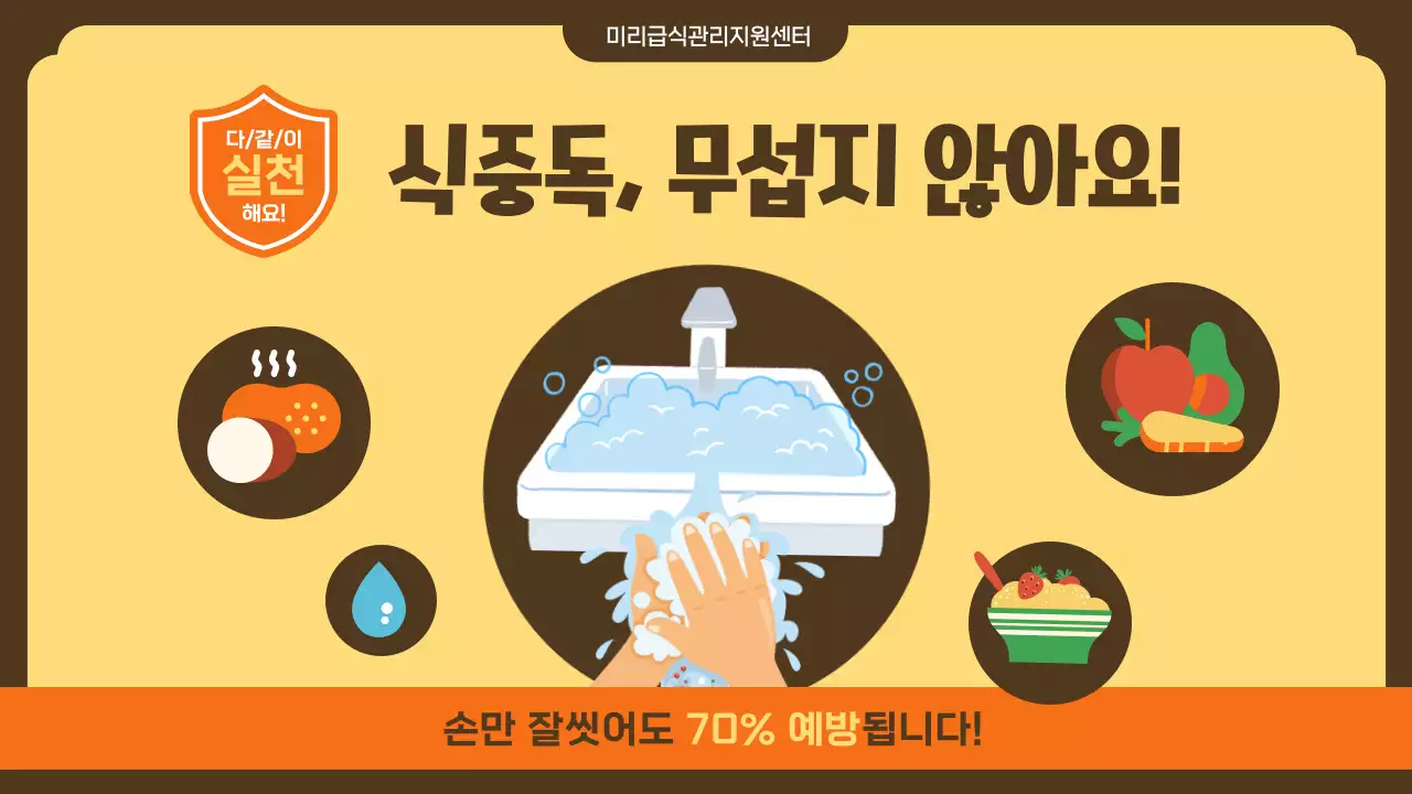 노란색의 친근하고 귀여운 식중독 예방 교육