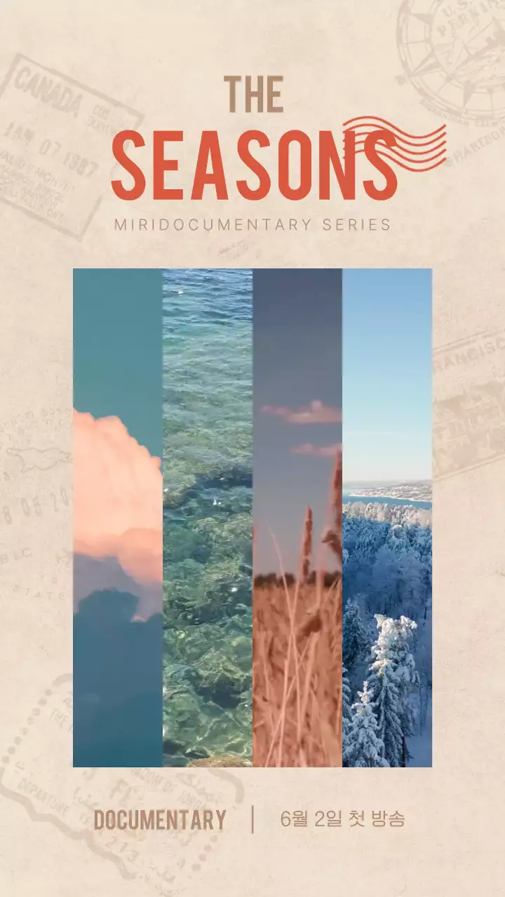 베이지와 빨간색의 다큐멘터리 예고편