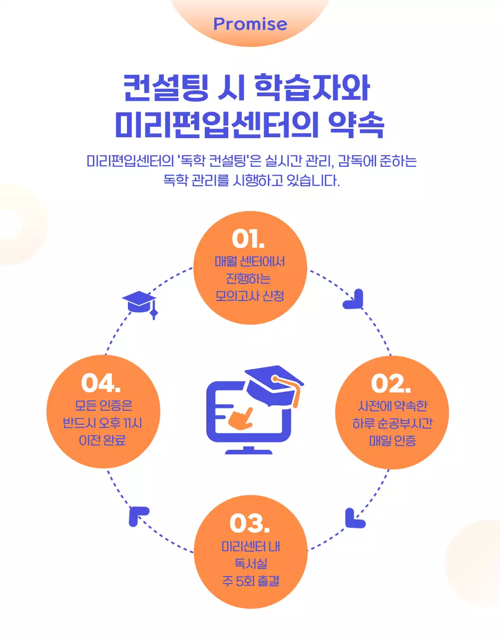 보라와 주황의 심플하고 밝은 편입 컨설팅