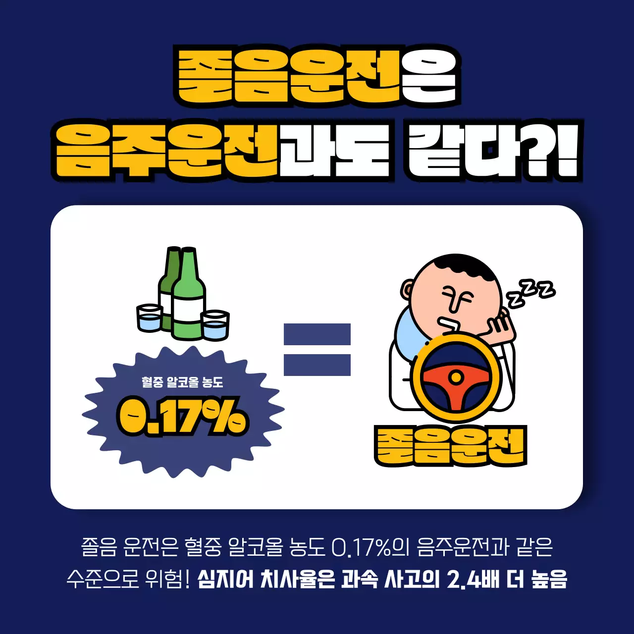 파랑 노랑 테마의 졸음운전 주의보 안내