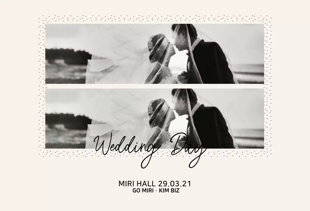 베이지와 블랙의 심플한 4분할 이미지 프레임 청첩장