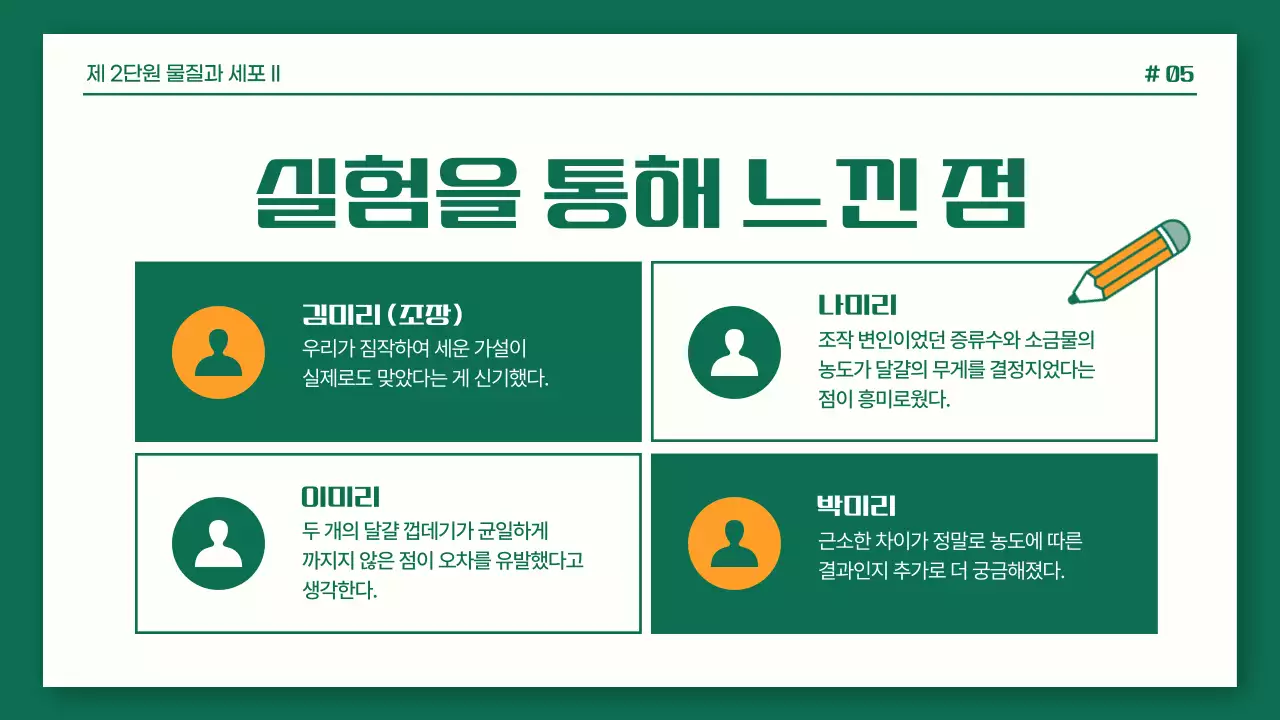 초록색과 주황색의 깔끔한 과학 실험 보고서