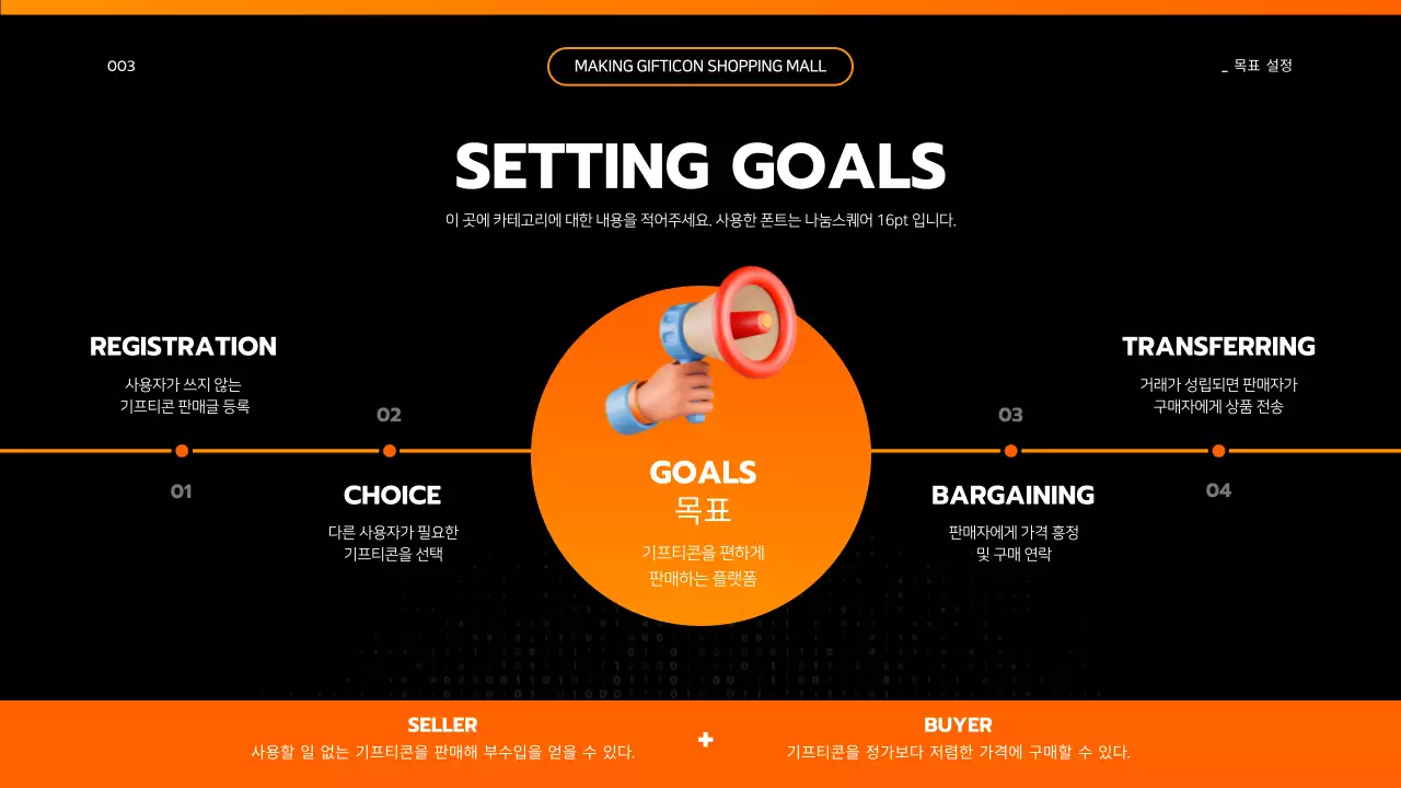 검은색과 주황색의 공대느낌 심플 프로젝트 개요 발표