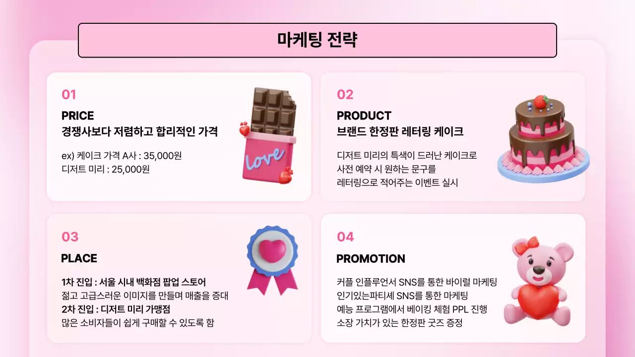 핑크색 3d 일러스트 귀여운 발렌타인데이 기획안