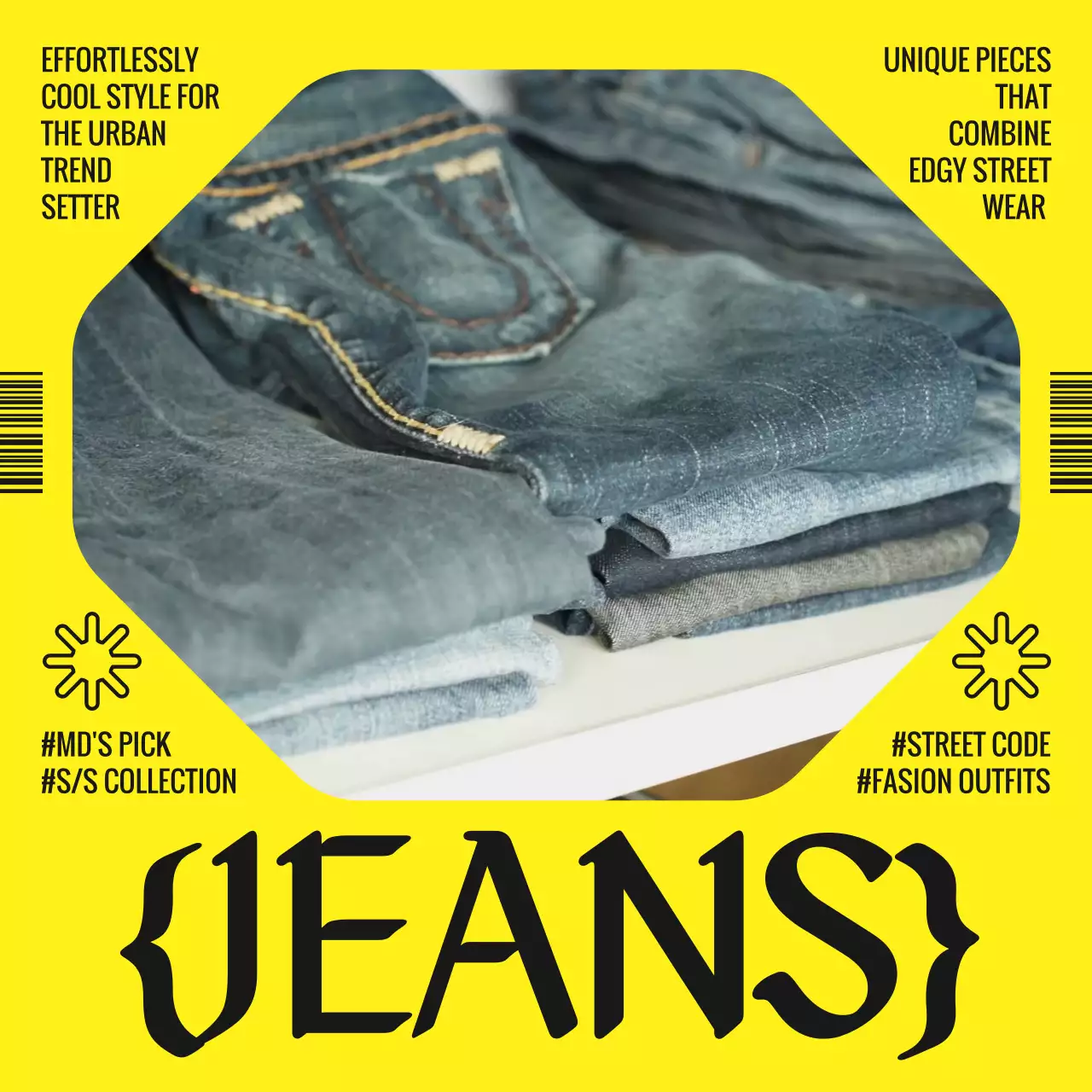 노란색과 주황색의 기하학적인 패션 아이템 소개