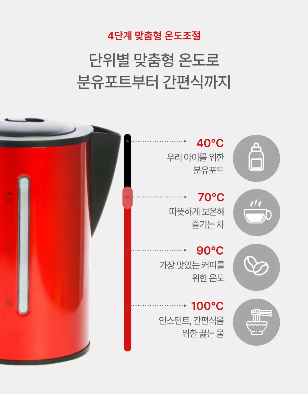 레드, 그레이 색상의 심플한 전기주전자 테마