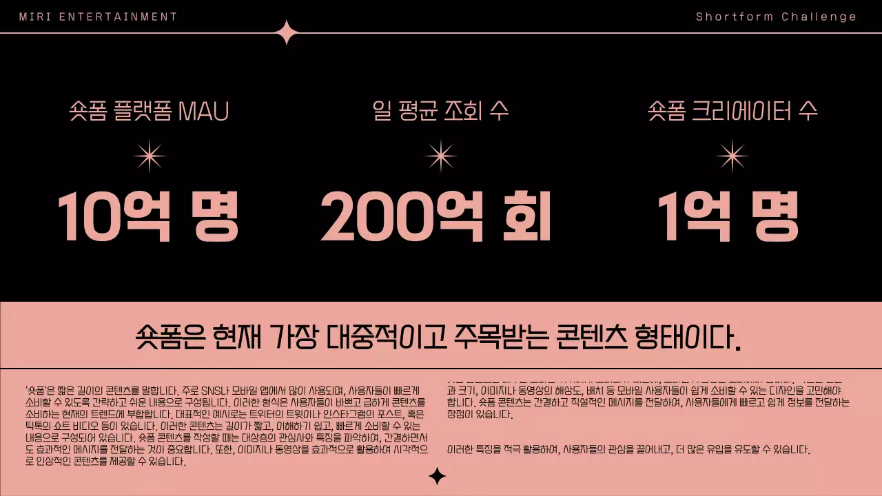 검정색 분홍색 포인트의 심플한 도형을 사용한 프로모션 기획서