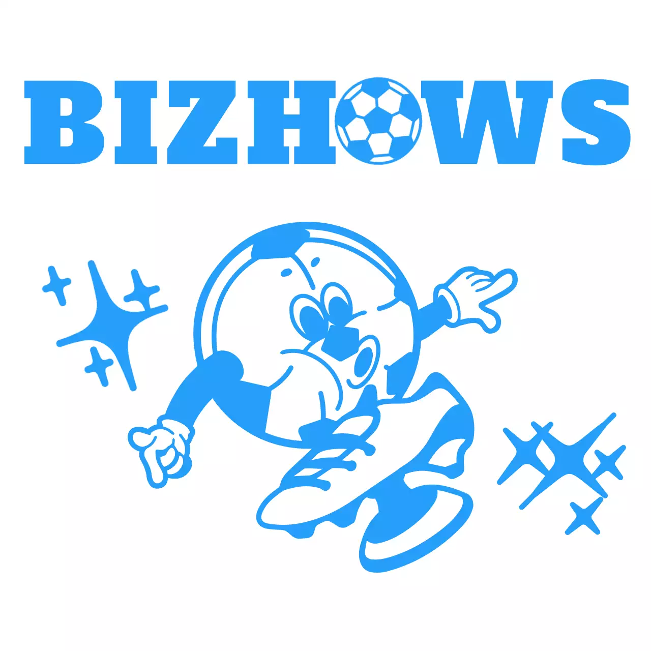 파란색의 축구공 일러스트가 있는 어린이 축구학원 컨셉의 티셔츠