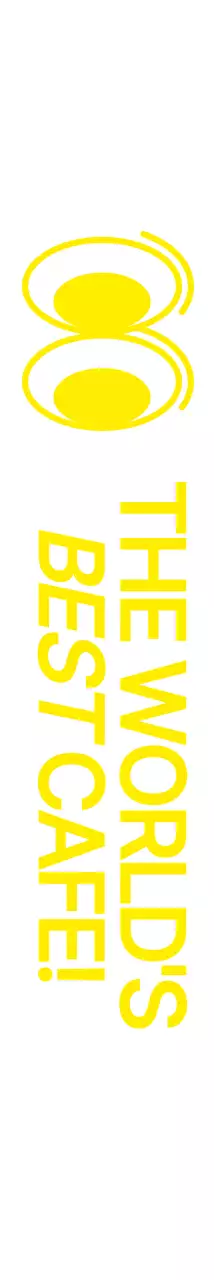 노란색의 심플한 땡그란 눈 일러스트와 텍스트 문구 조합 스타일 카페 