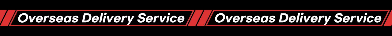 검정색과 빨간색의 사선 직사각형이 있는 해외 배송 서비스 홍보용