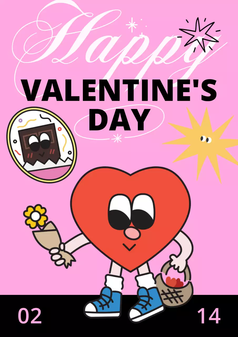 분홍색 배경 캐릭터 일러스트 포스터