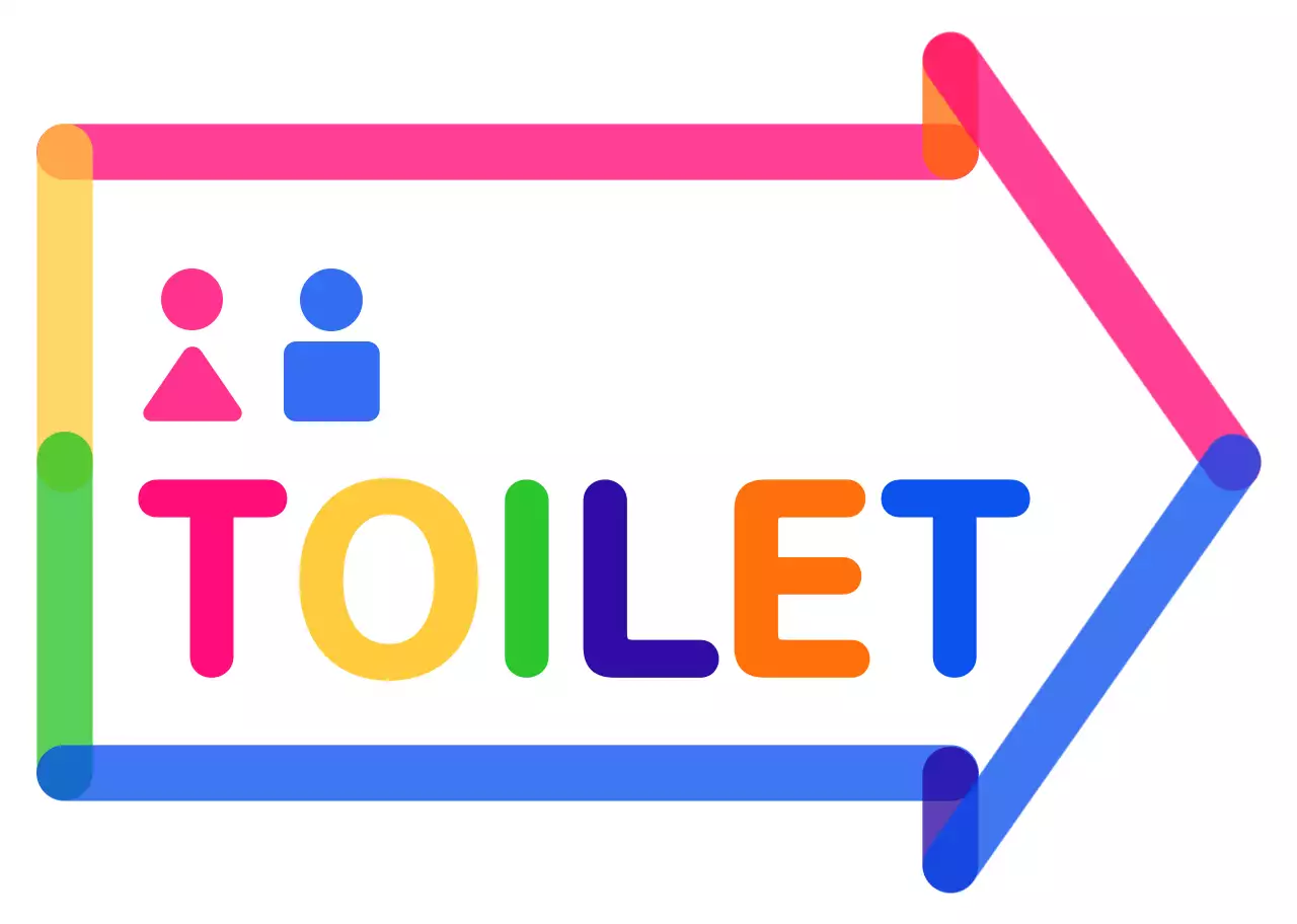 다채로운 컬러의 동글동글 귀여운 화살표 프레임 스타일 화장실 가는 길 안내 