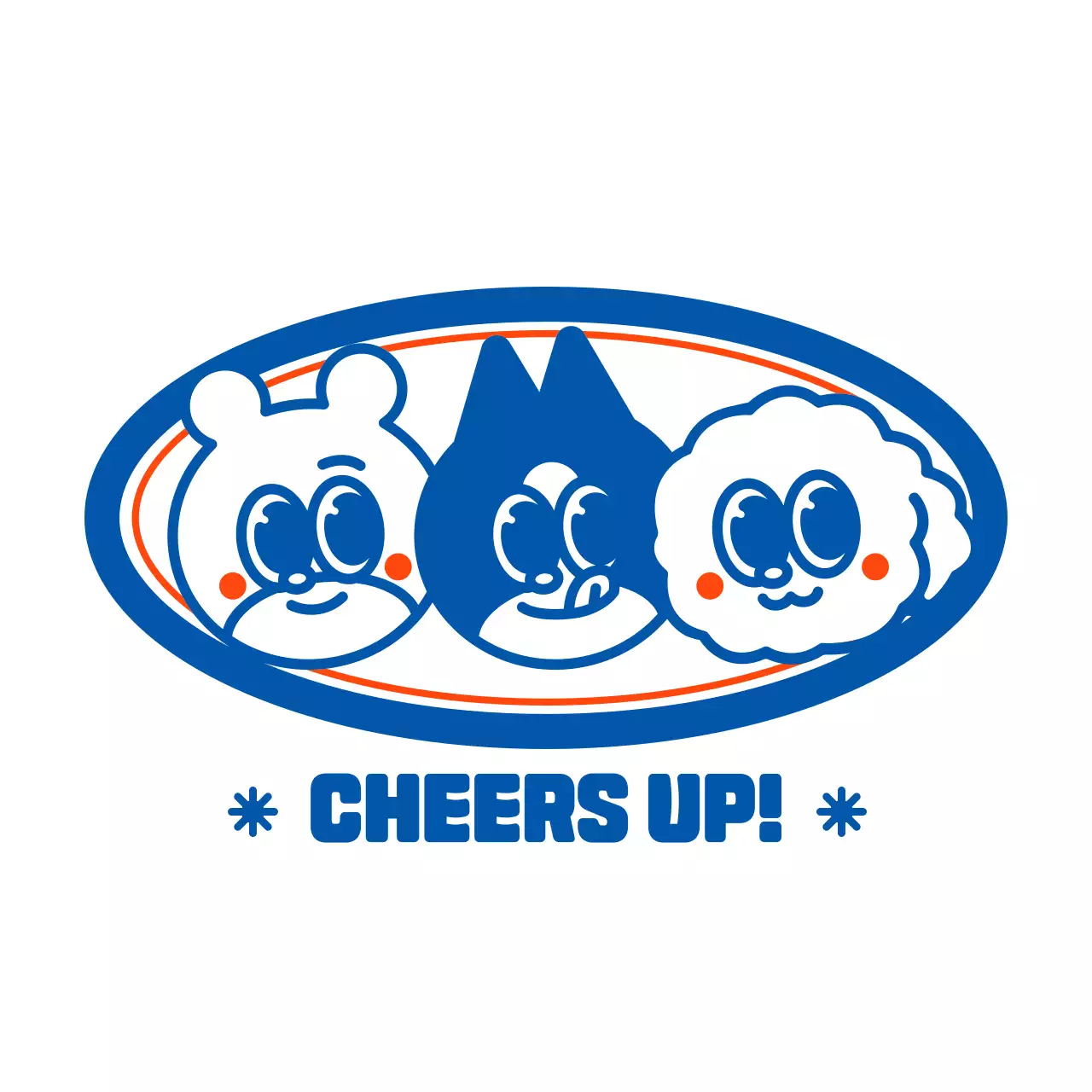 파란색과 주황색의 동글동글 귀여운 동물 친구들 일러스트 스타일 개인 굿즈용 