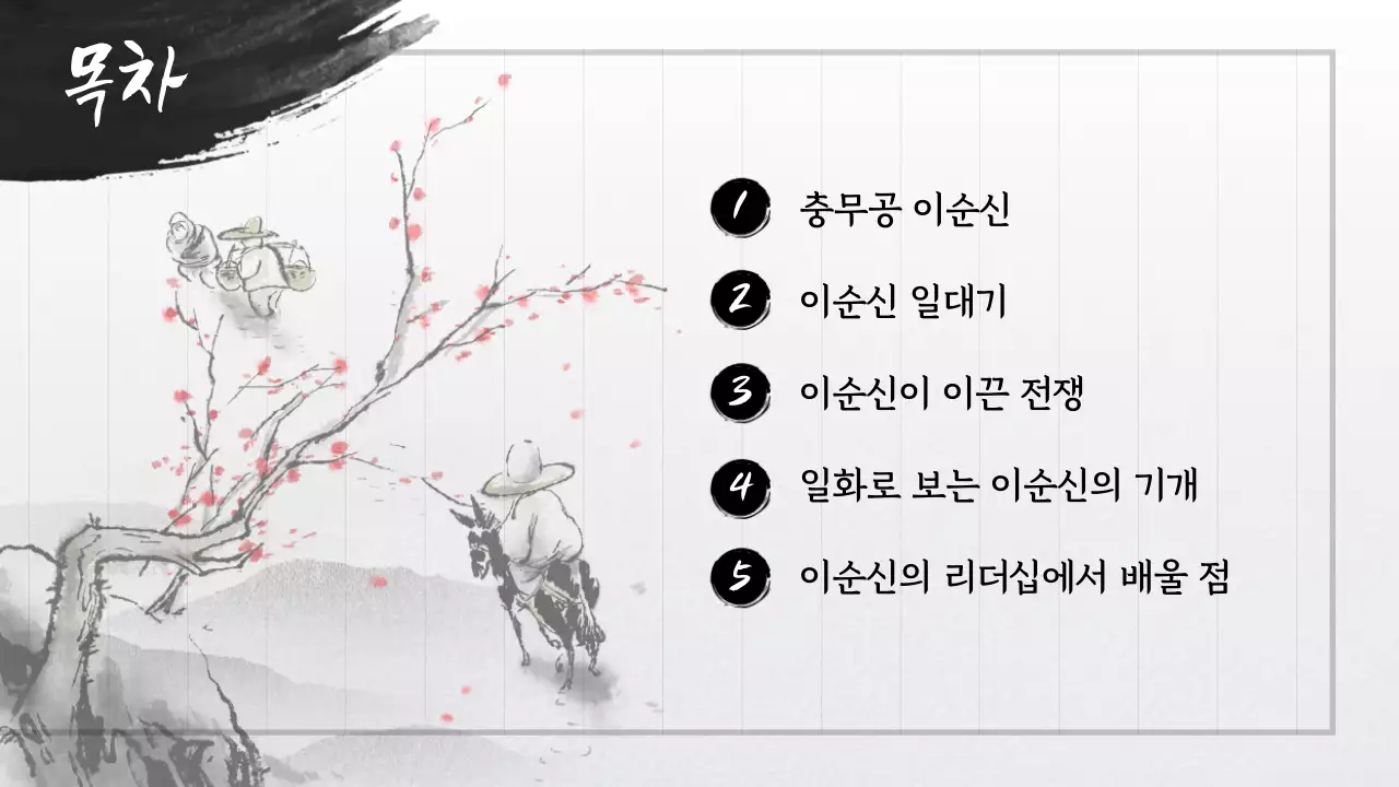 흑백과 붉은색의 고서 고전컨셉 고풍스러운 수묵화 수채화의 위인 소개 발표자료