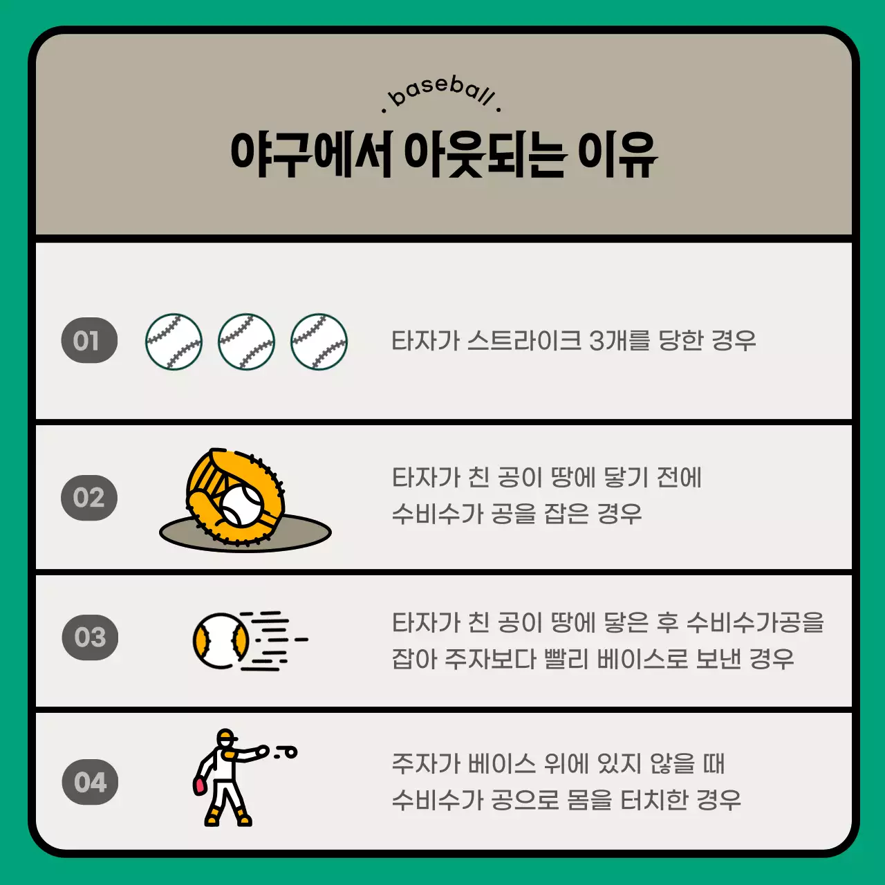 베이지색 청록색 모던한 야구정보
