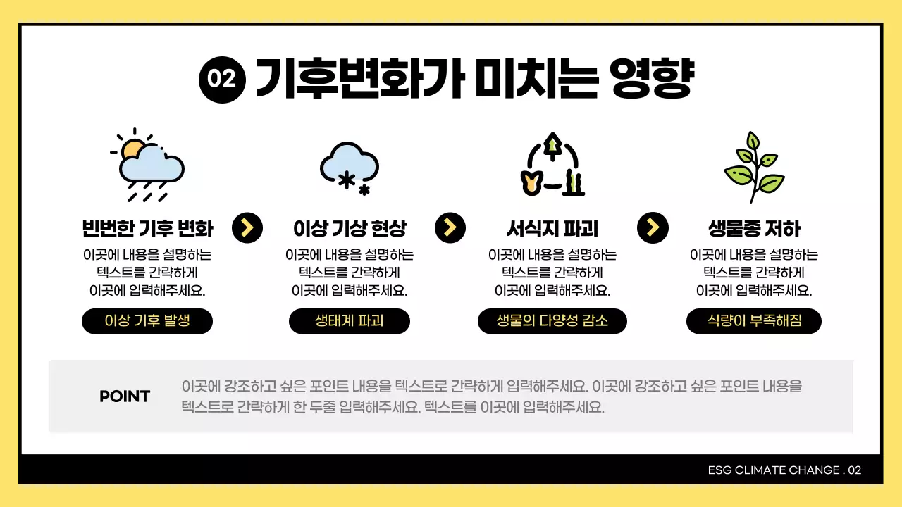 노란색과 검정색의 심플한 esg와 기후변화 대응