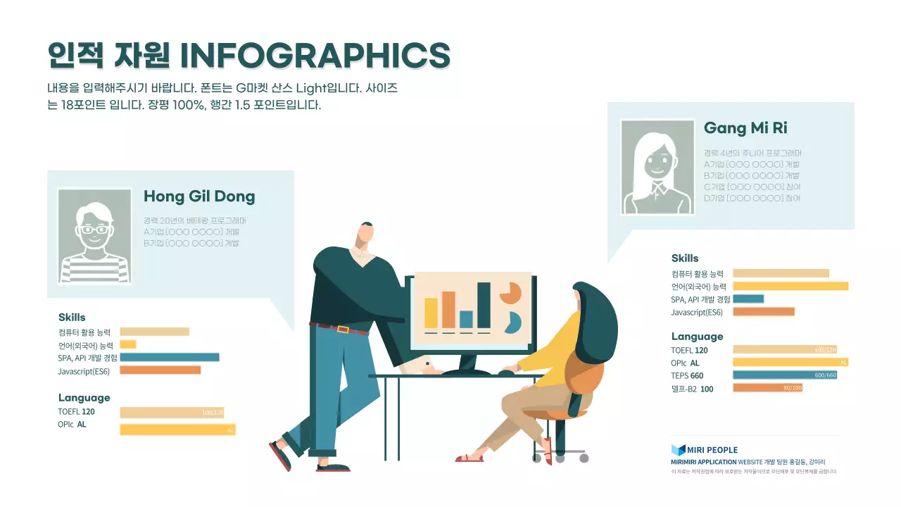 일러스트가 돋보이는 낮은 채도의 심플한 인적 자원 인포그래픽