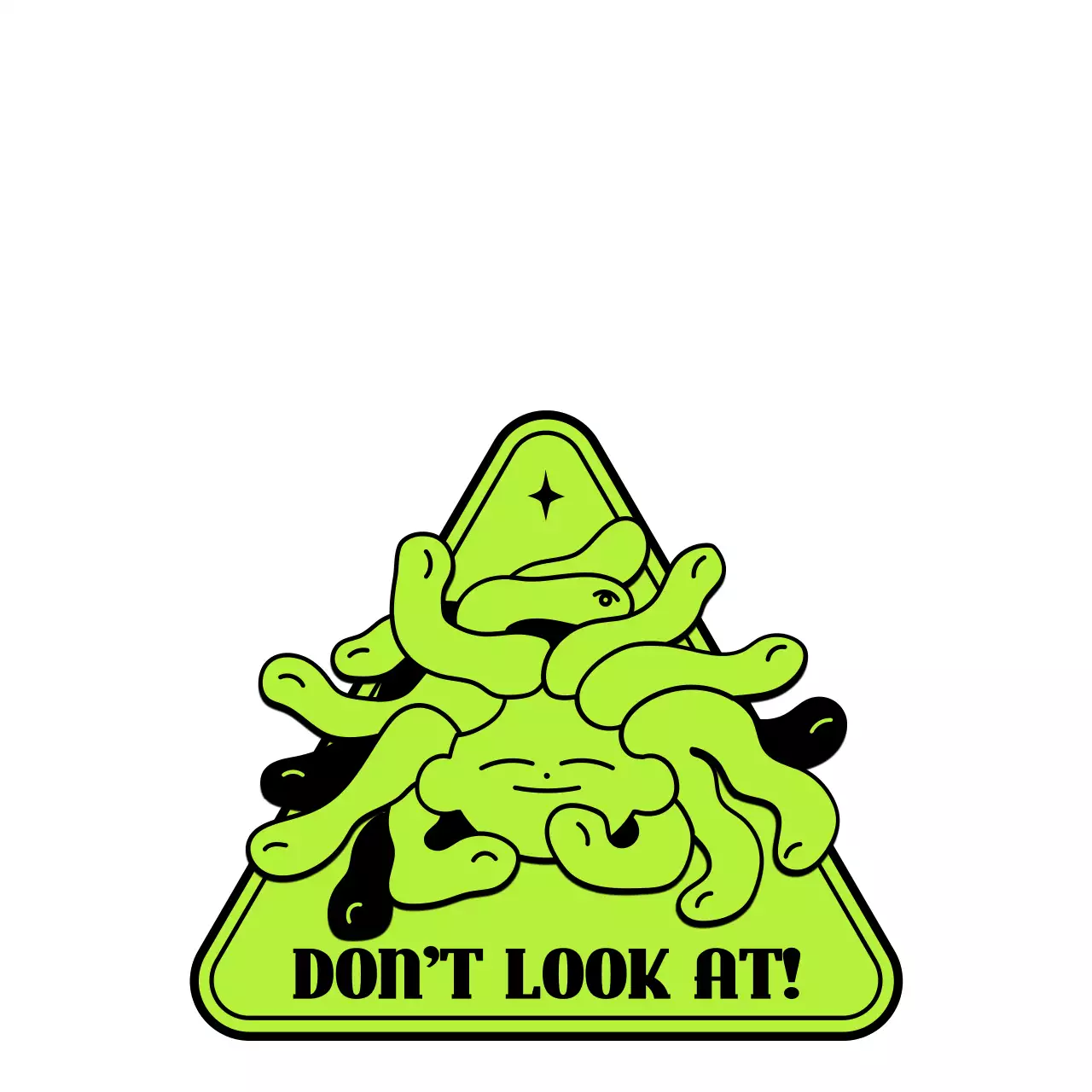 연두색과 검정색의 귀엽고 힙한 메두사 캐릭터 일러스트 스타일 개인 굿즈 