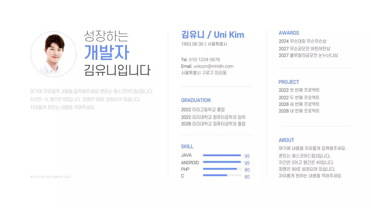 파란색의 개발자 포트폴리오