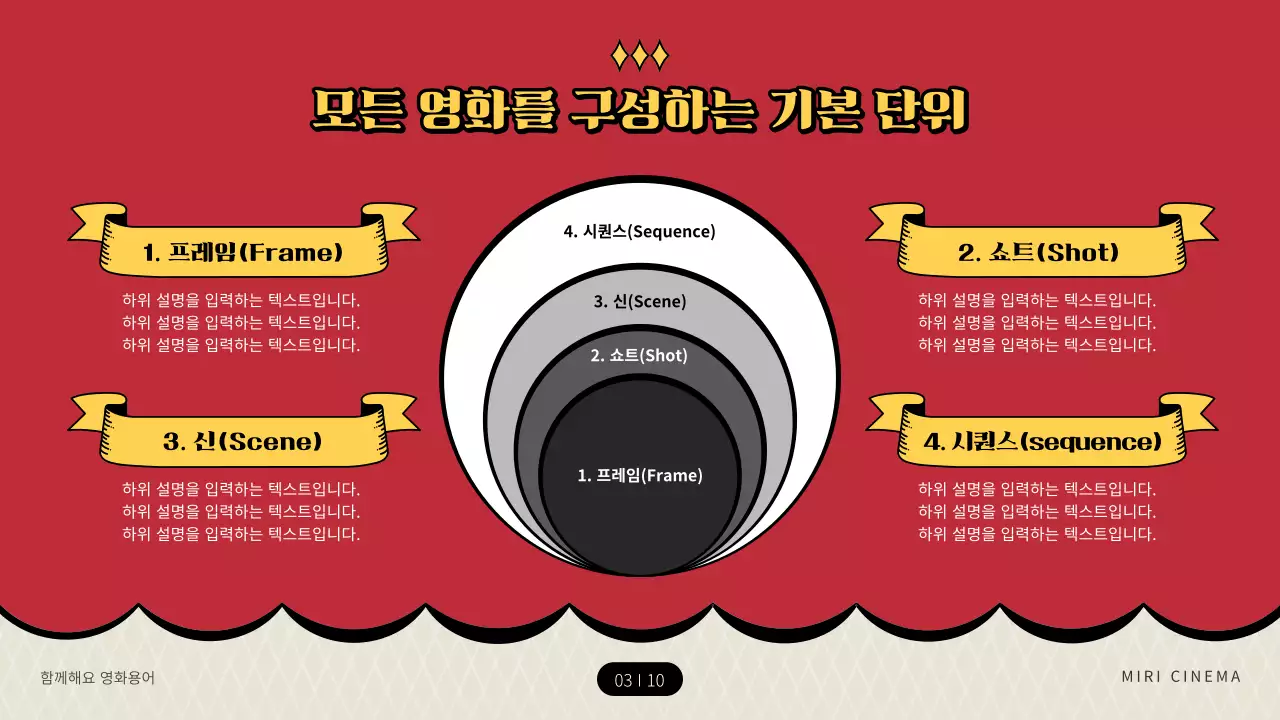 빨간색과 노란색 극장컨셉의 영화용어 소개