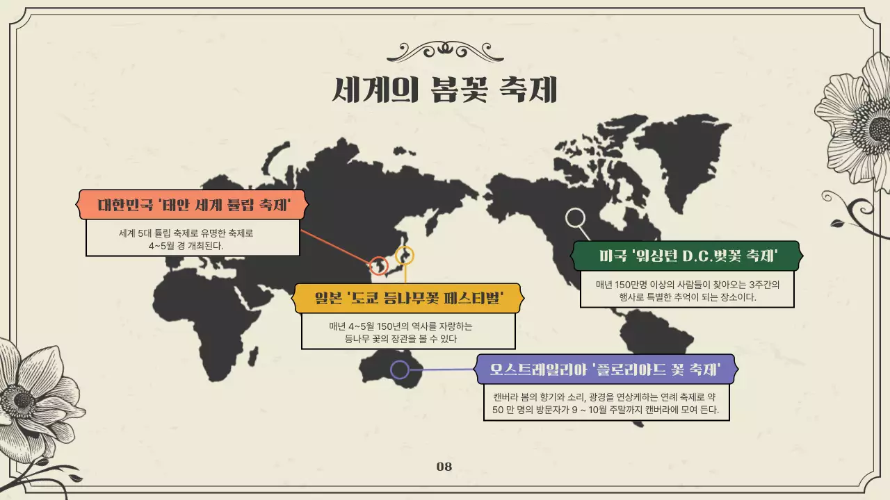 녹색과 베이지의 빈티지한 봄꽃 소개
