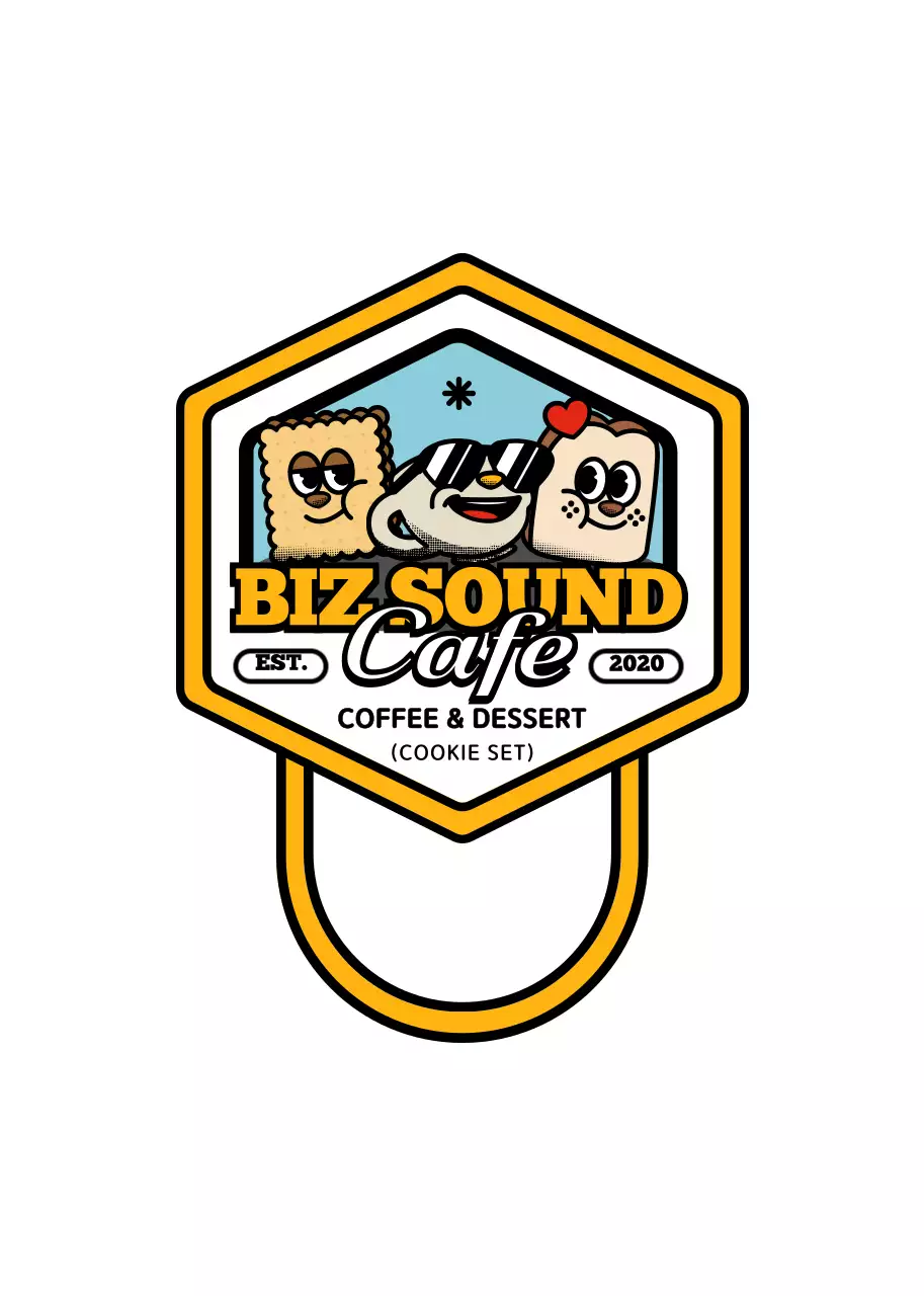 노란색과 검정색의 귀엽고 힙한 캐릭터 로고 스타일 카페 굿즈 시리즈 