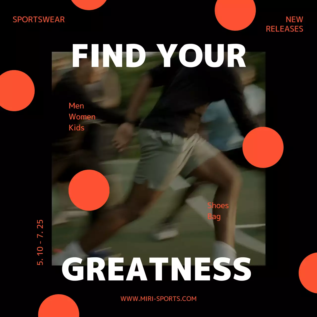 검정색과 주황색 테마의 스포츠웨어 브랜드 홍보