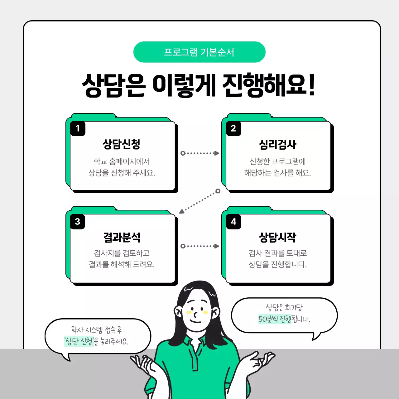 회색과 초록색 깔끔한 학생상담센터 이용안내