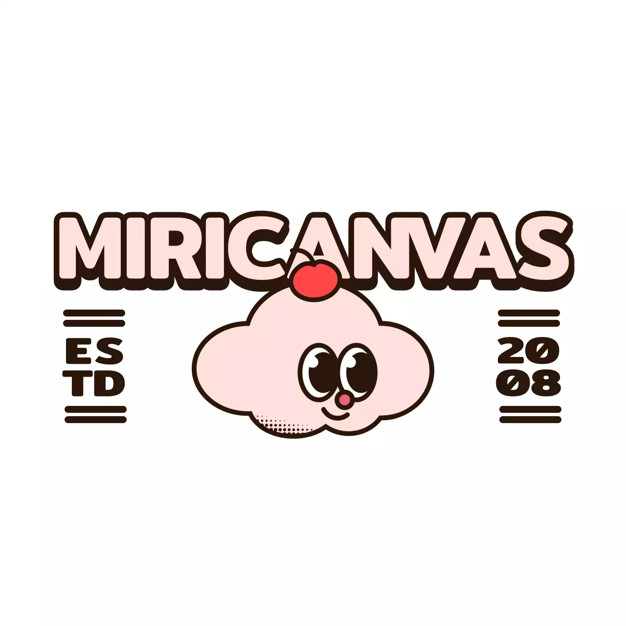 분홍색과 갈색의 둥글고 귀여운 컵케이크 캐릭터 로고 스타일 카페용