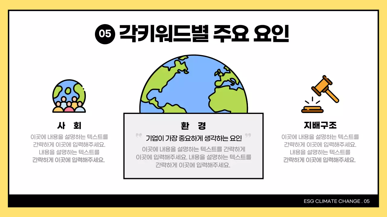 노란색과 검정색의 심플한 esg와 기후변화 대응