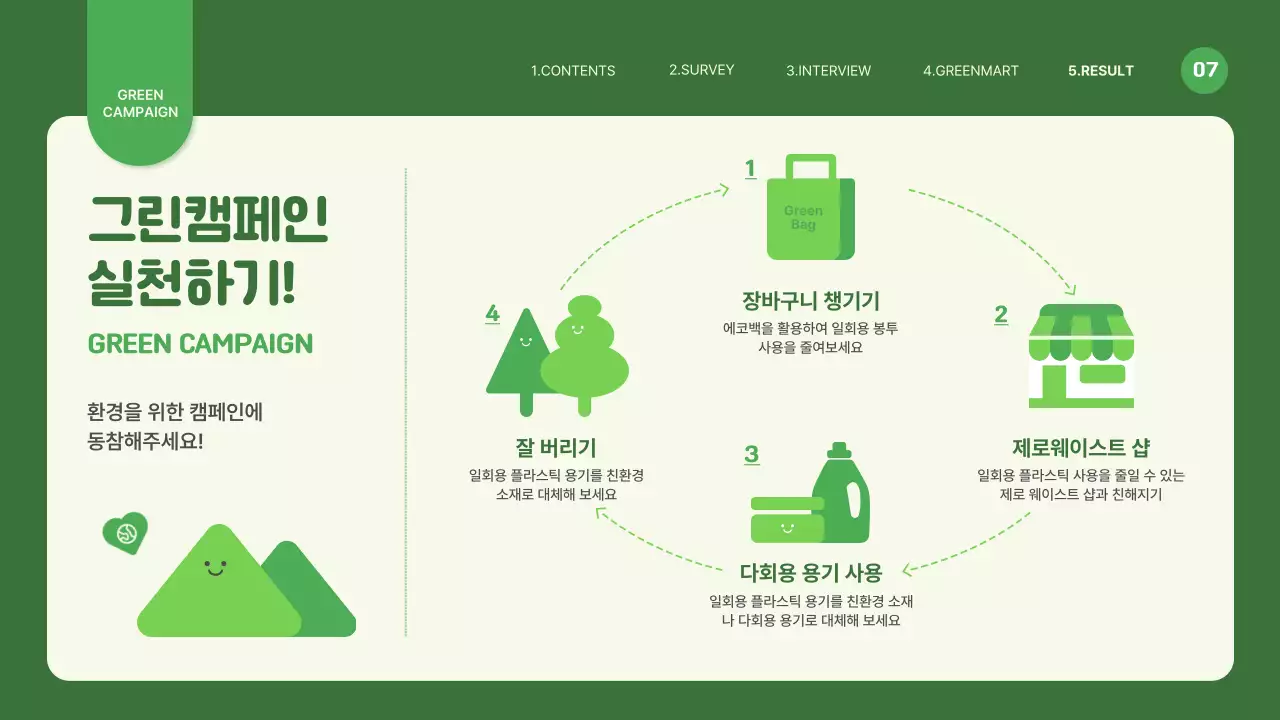 초록색의 귀여운 환경 일러스트 테마의 일회용 플라스틱 캠페인