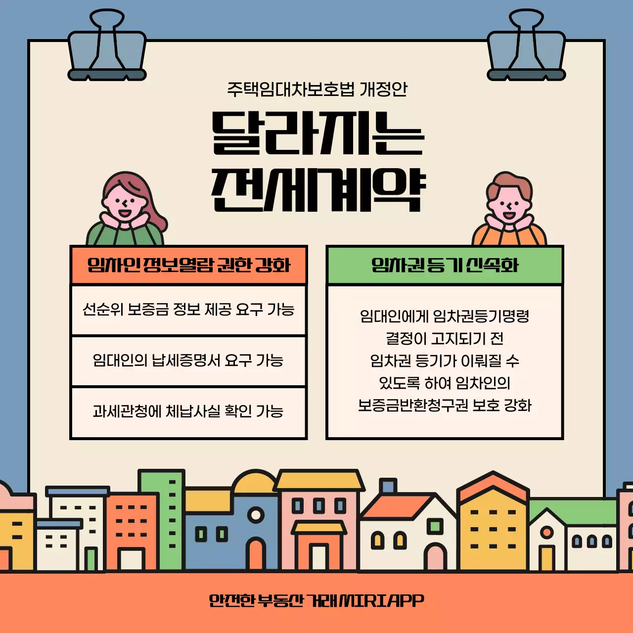 빨간색과 파란색의 귀여운 전세 계약 개정안