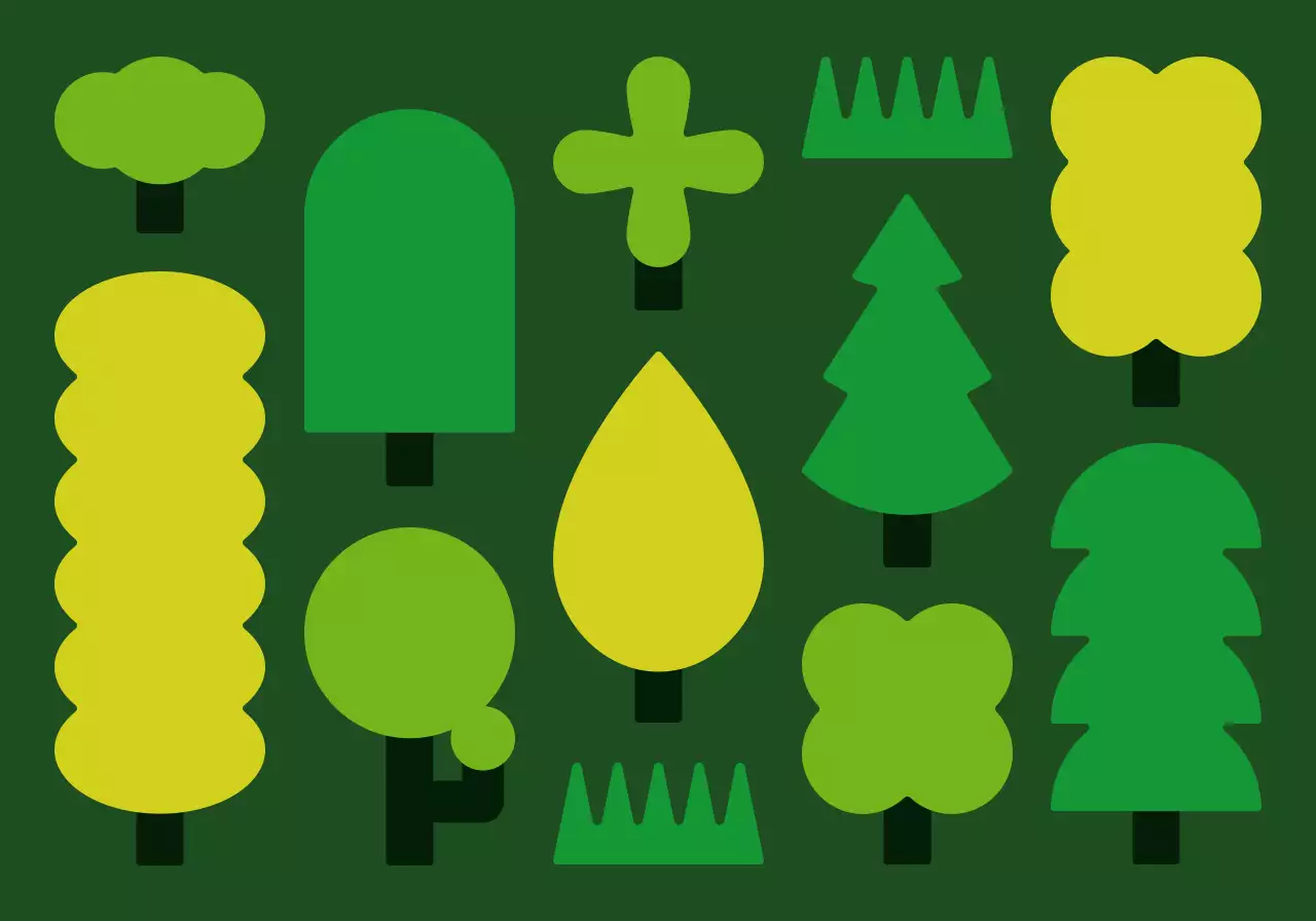 초록색 계열의 둥글고 귀여운 나무 일러스트 패턴 스타일 개인 굿즈