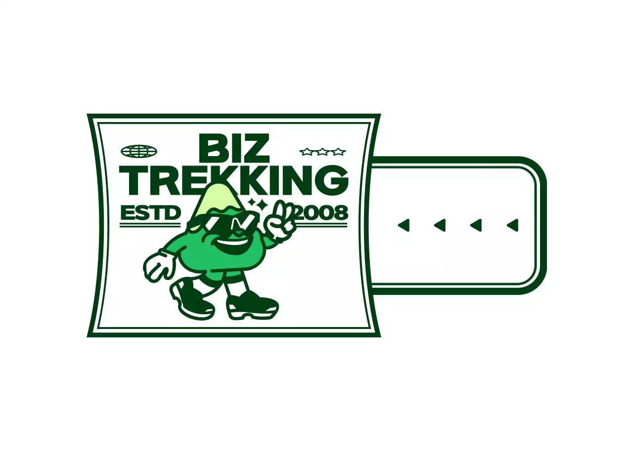 초록색과 하얀색의 귀엽고 힙한 산 캐릭터가 담긴 로고 스타일 동호회 선물용 