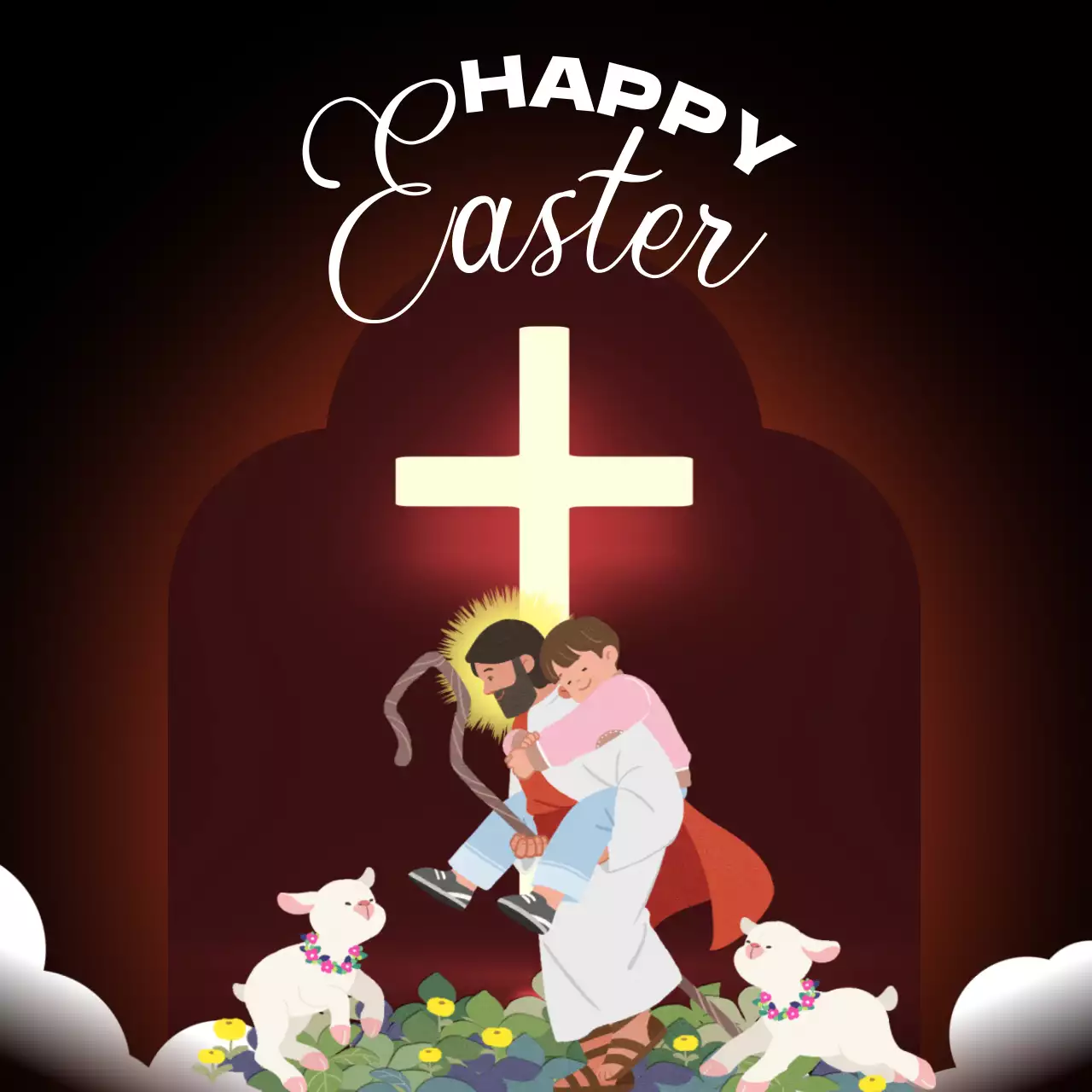 반짝이는 십자가가 있는 부활절 공지