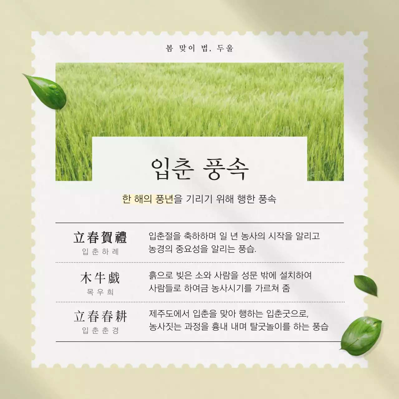 파스텔과 노란색의 부드럽고 감성적이고 산뜻한 봄과 꽃 엽서의 입춘 입춘축 행사 정보