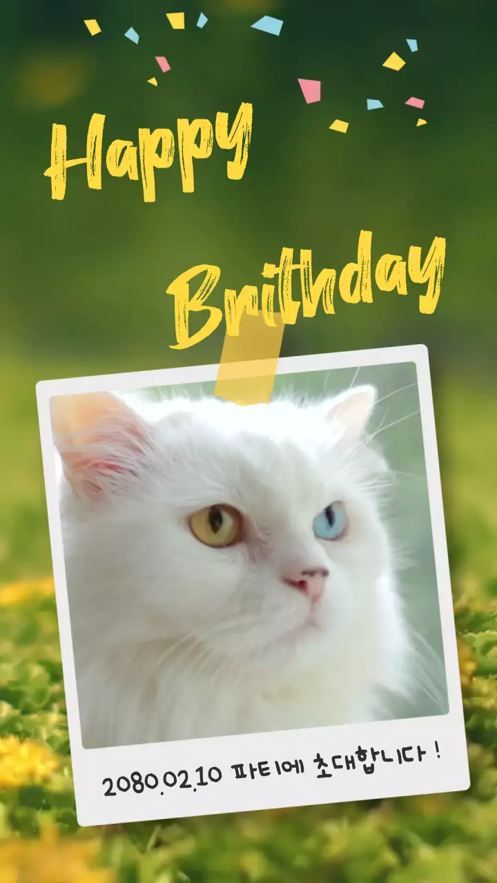 노란 폴라로이드 심플한 생일축하