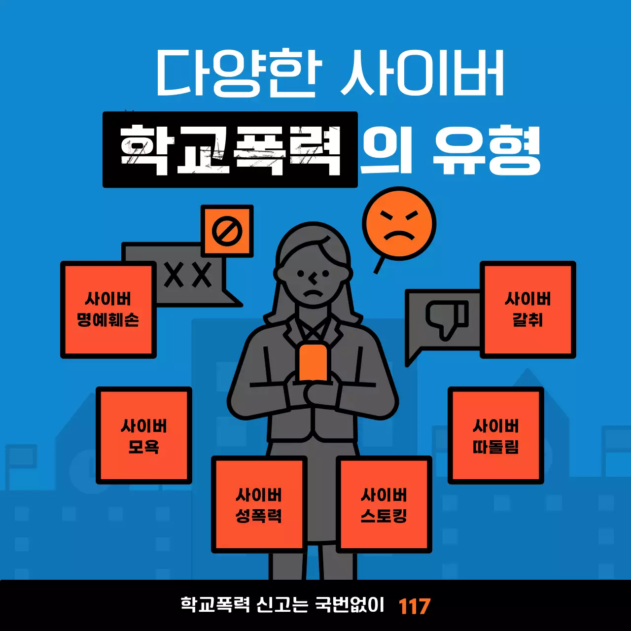 파란색 거친폰트 사이버폭력유형 안내