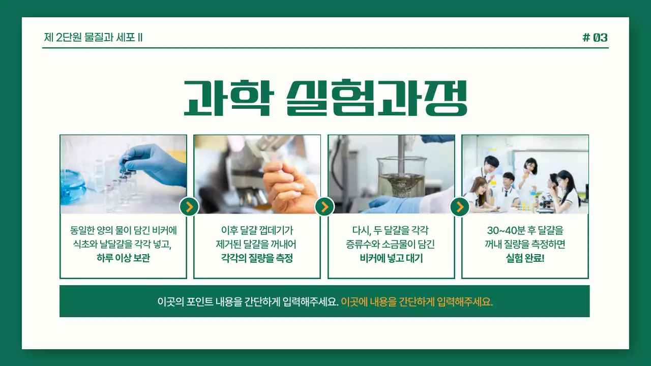 초록색과 주황색의 깔끔한 과학 실험 보고서