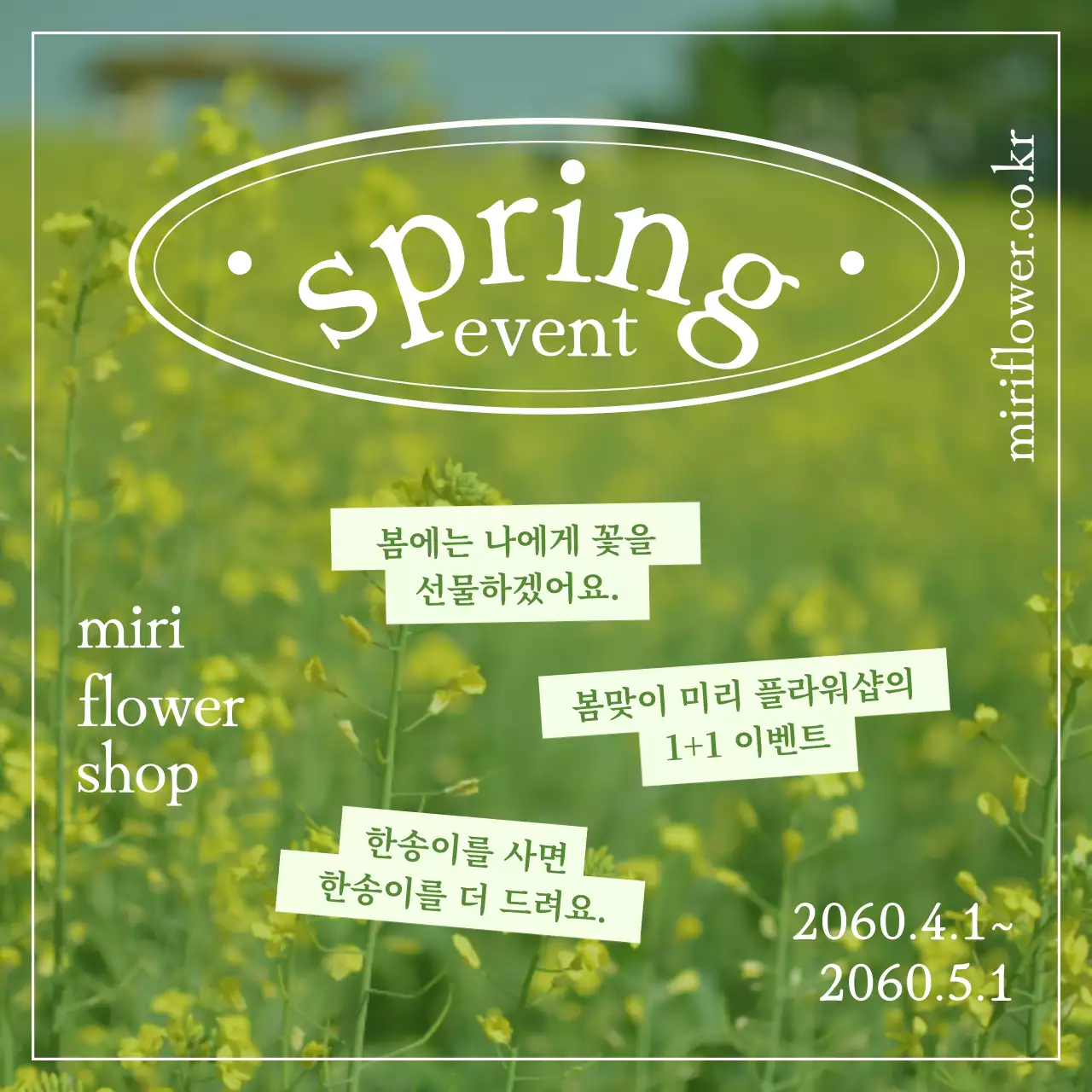 노란 꽃밭 배경의 봄맞이 이벤트