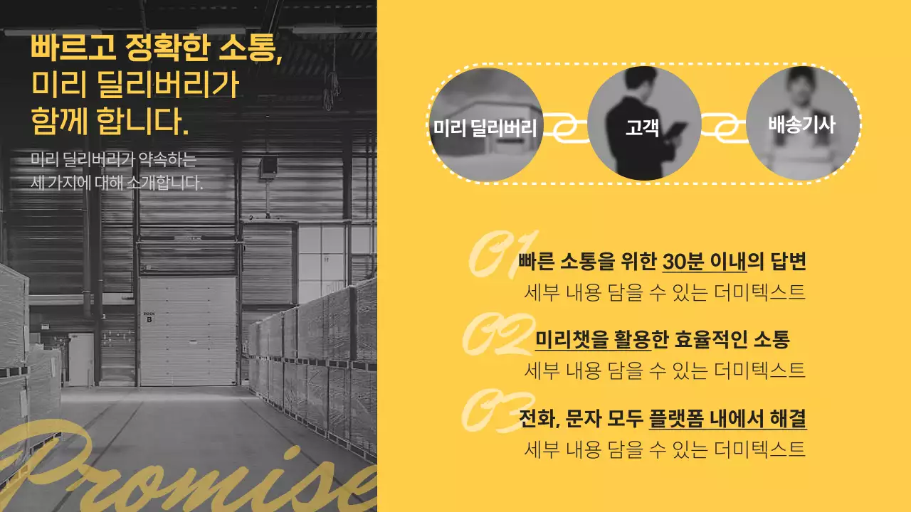 노란색과 검은색의 심플한 퀵서비스 소개