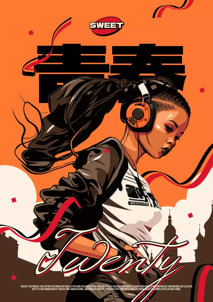 주황색과 갈색의 만화 컨셉 성년의 날 축하