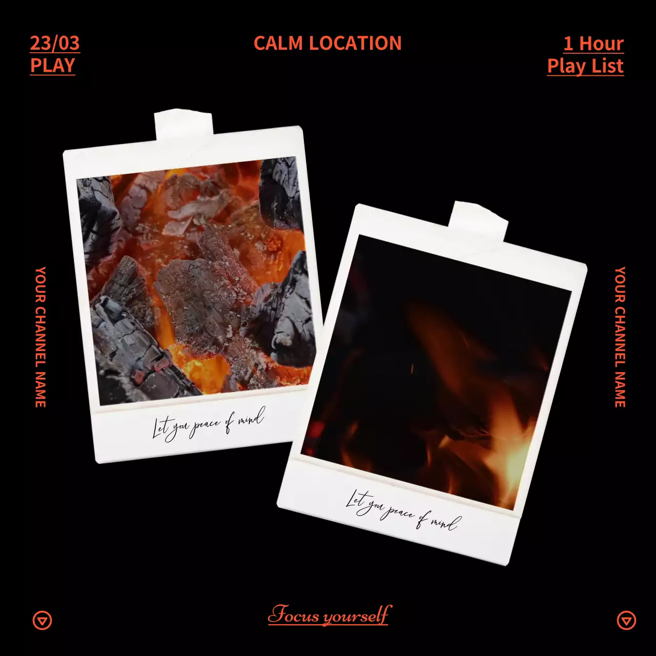 검정색과 주황색의 심플하고 힙한 폴라로이드 불멍 