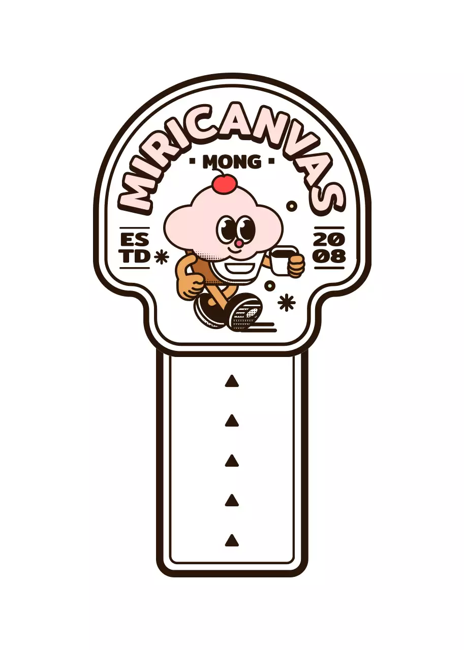 분홍색과 갈색의 둥글고 귀여운 컵케이크 캐릭터 로고 스타일 카페용 