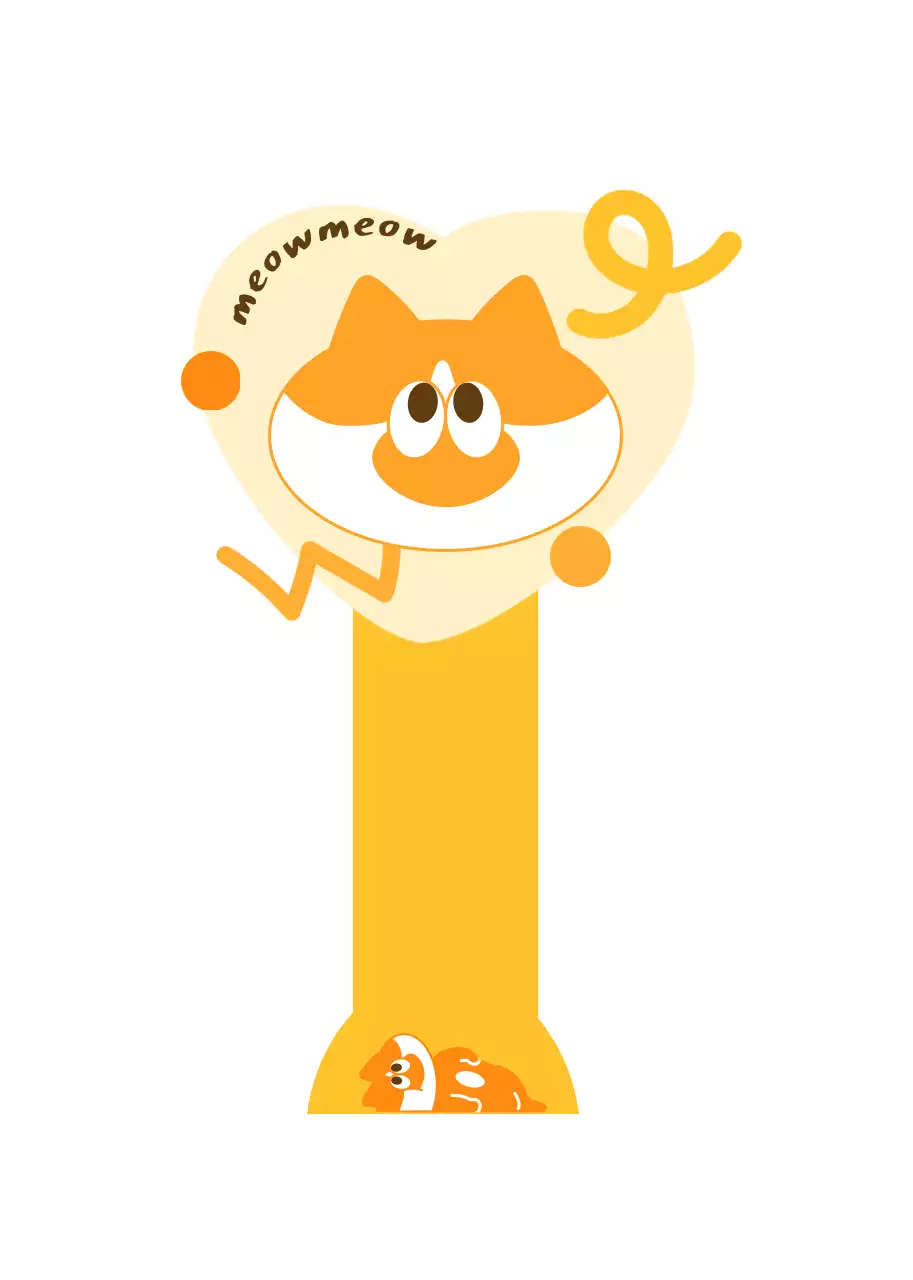 노란색과 주황색의 귀여운 고양이 일러스트와 도형이 있는 굿즈용