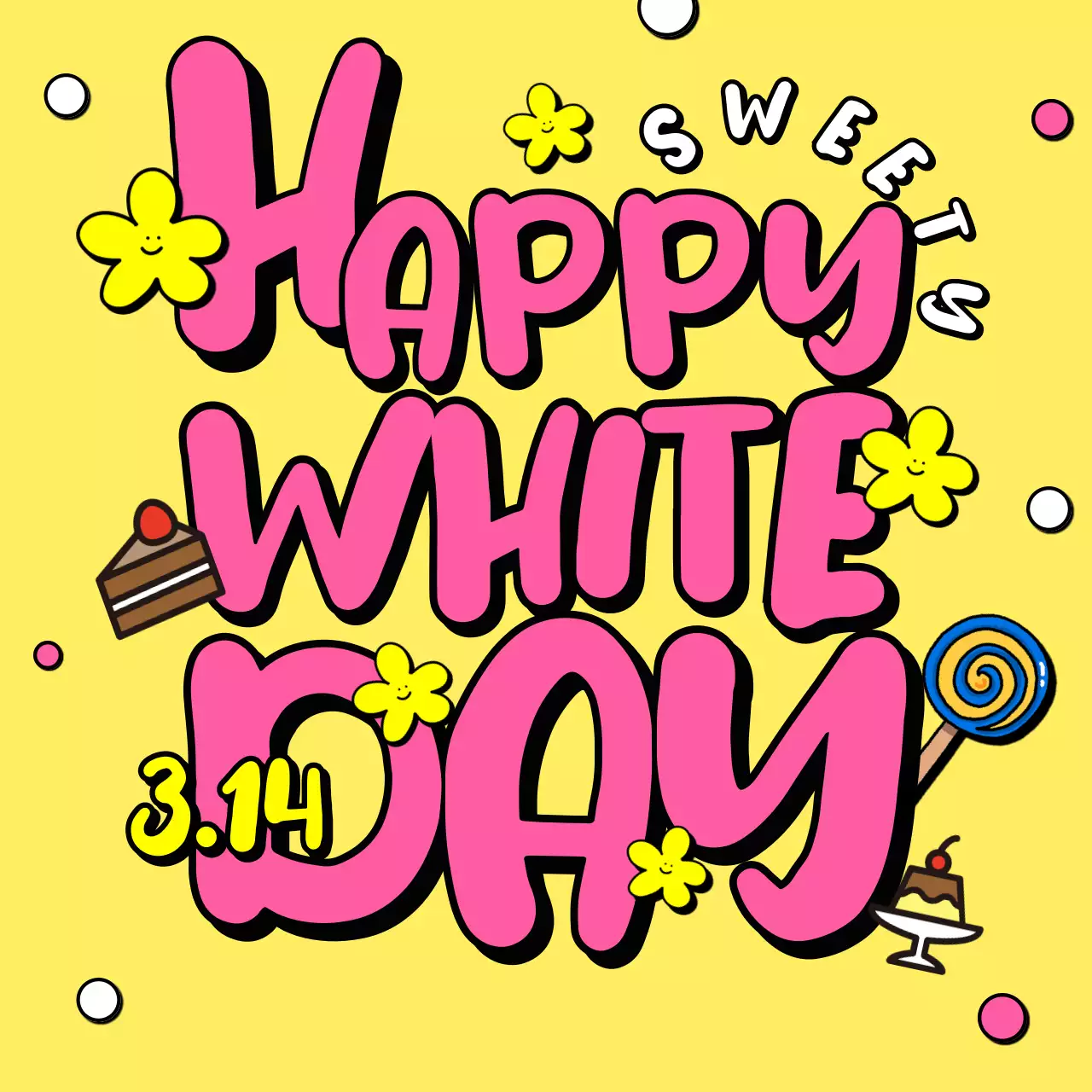노란색과 핑크색의 귀여운 카페 화이트데이 홍보
