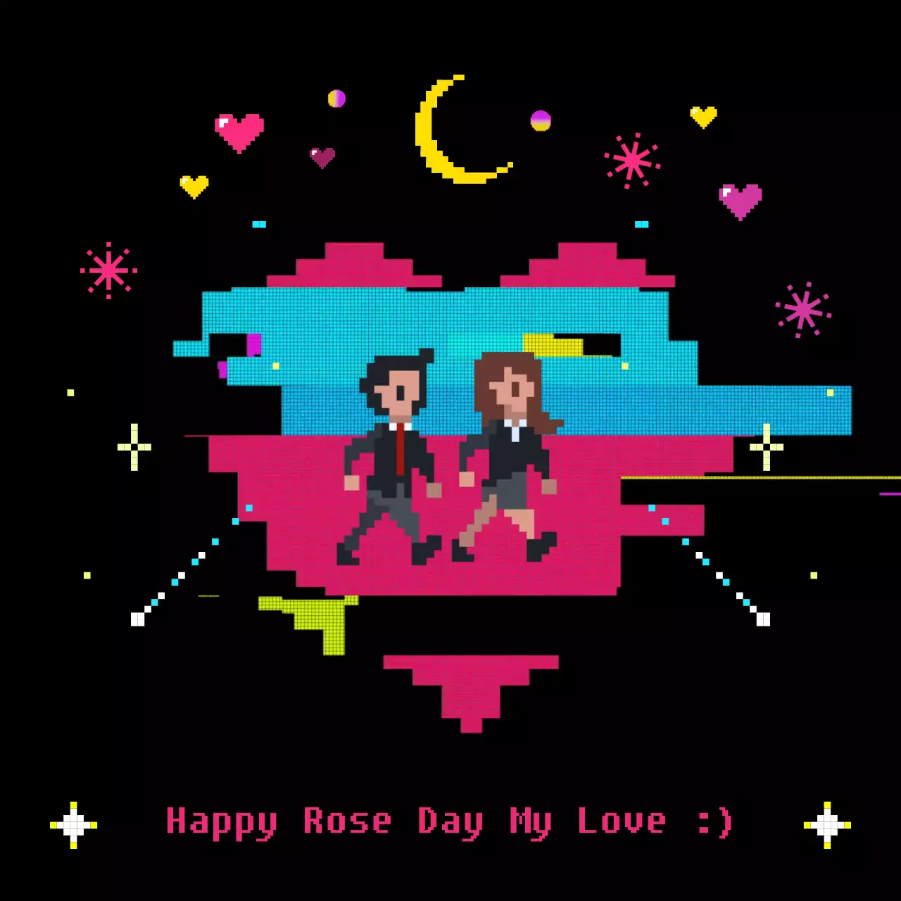 블랙 핑크 픽셀아트 컨셉의 로즈데이