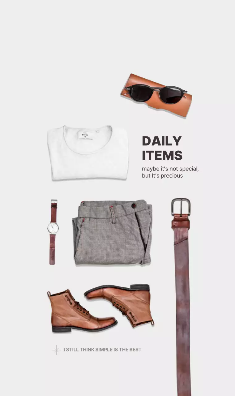 심플한 회색과 갈색의 정돈된 오브젝트 컨셉